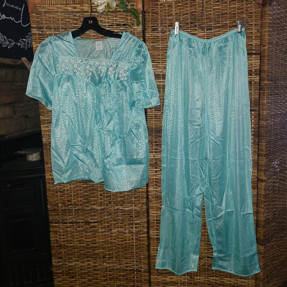 NWT Vintage Nylon Pajama Anthony Richards USA Made Sz S Mint W/ White Embroidery